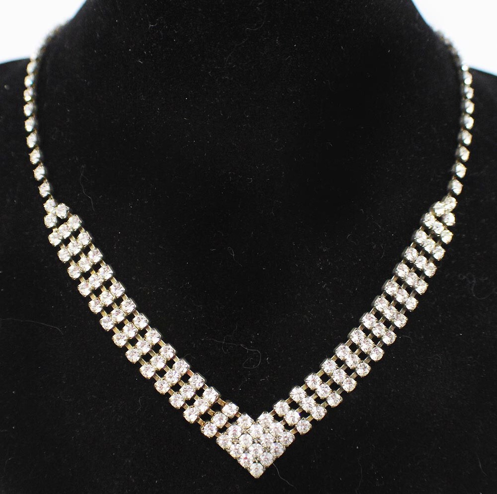 Elegant Vintage Rhinestone Triple V Necklace