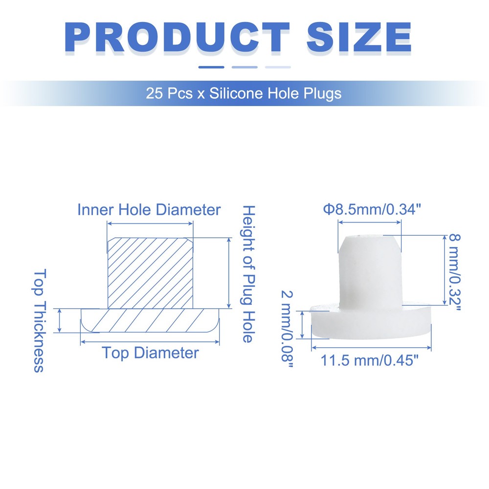 25 Pcs t Shaped Solid Silicone Stopper, Dia 8.5 Mm/0.33" Rubber Plugs, White
