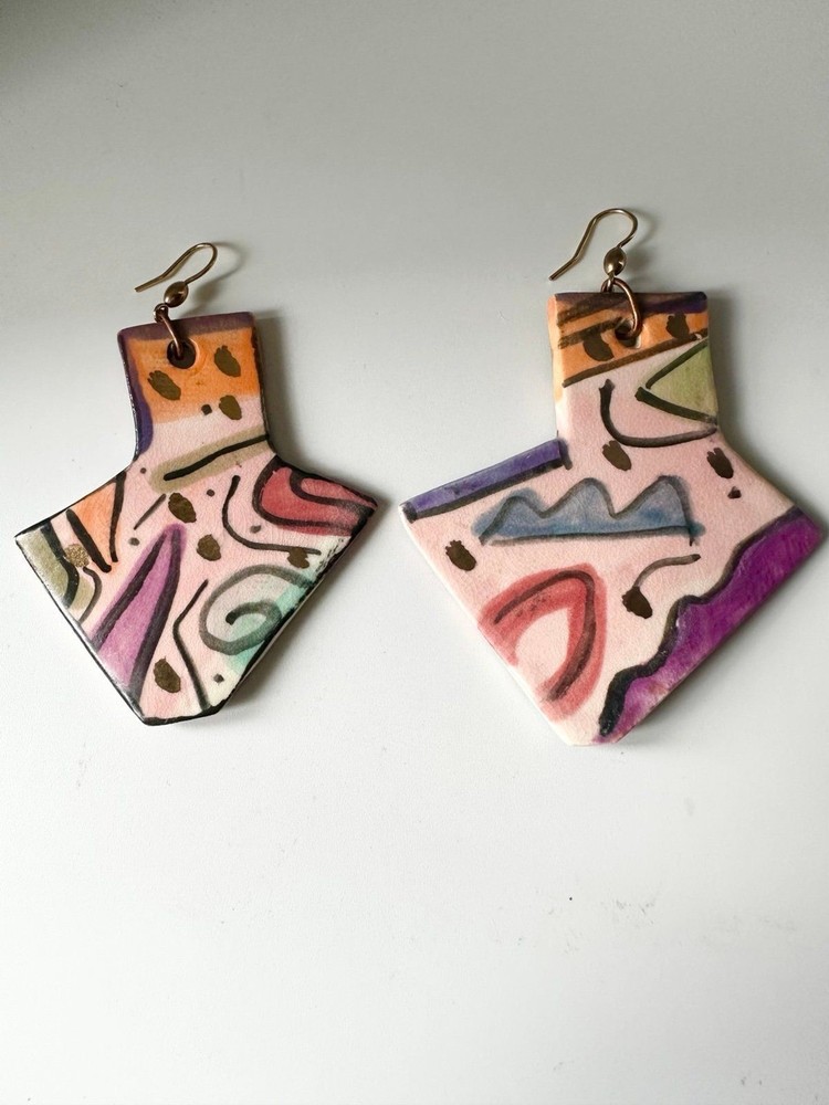 Handmade painted ceramic Earrings Large