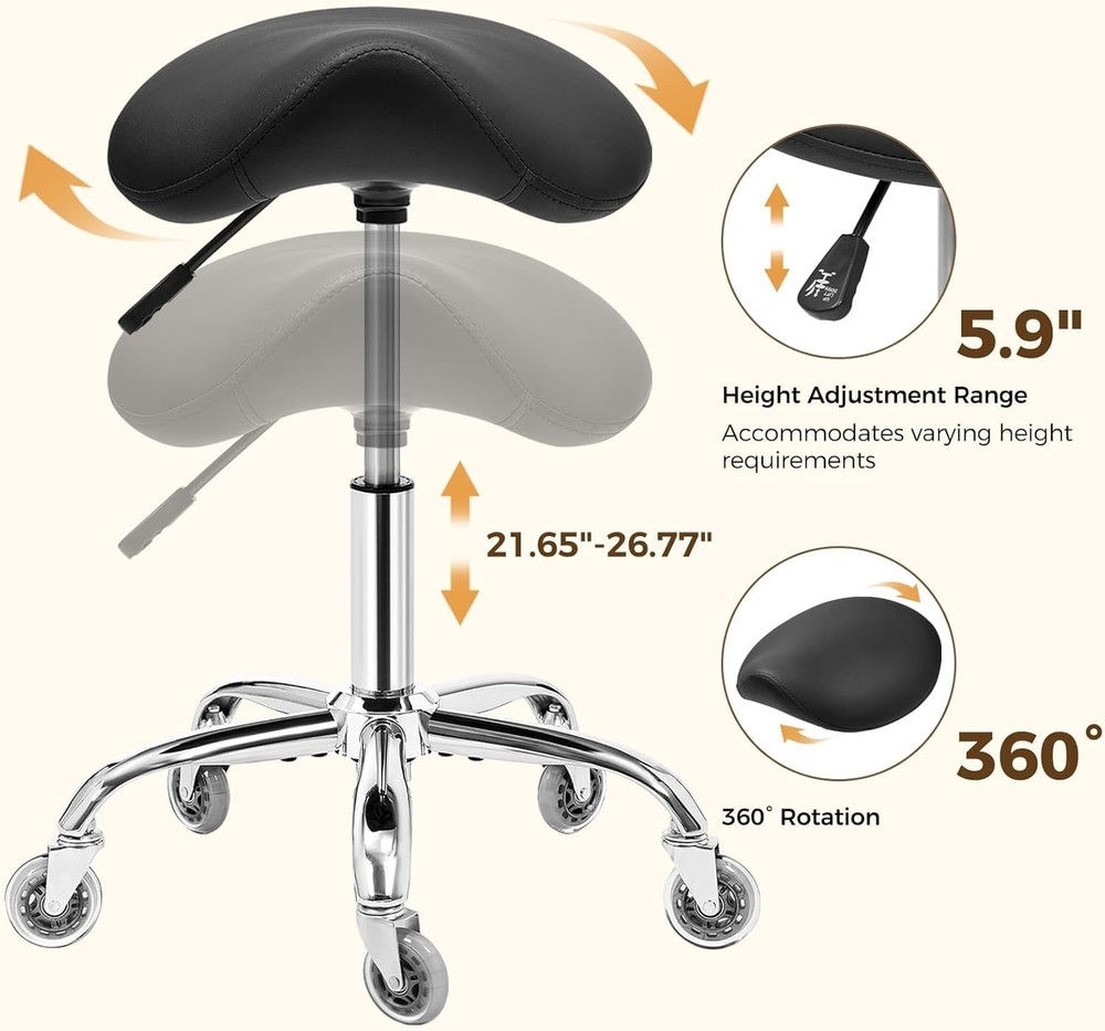 Ergonomic Rolling Saddle Stool Height-Adjustable Rolling 360° Swivel Saddle