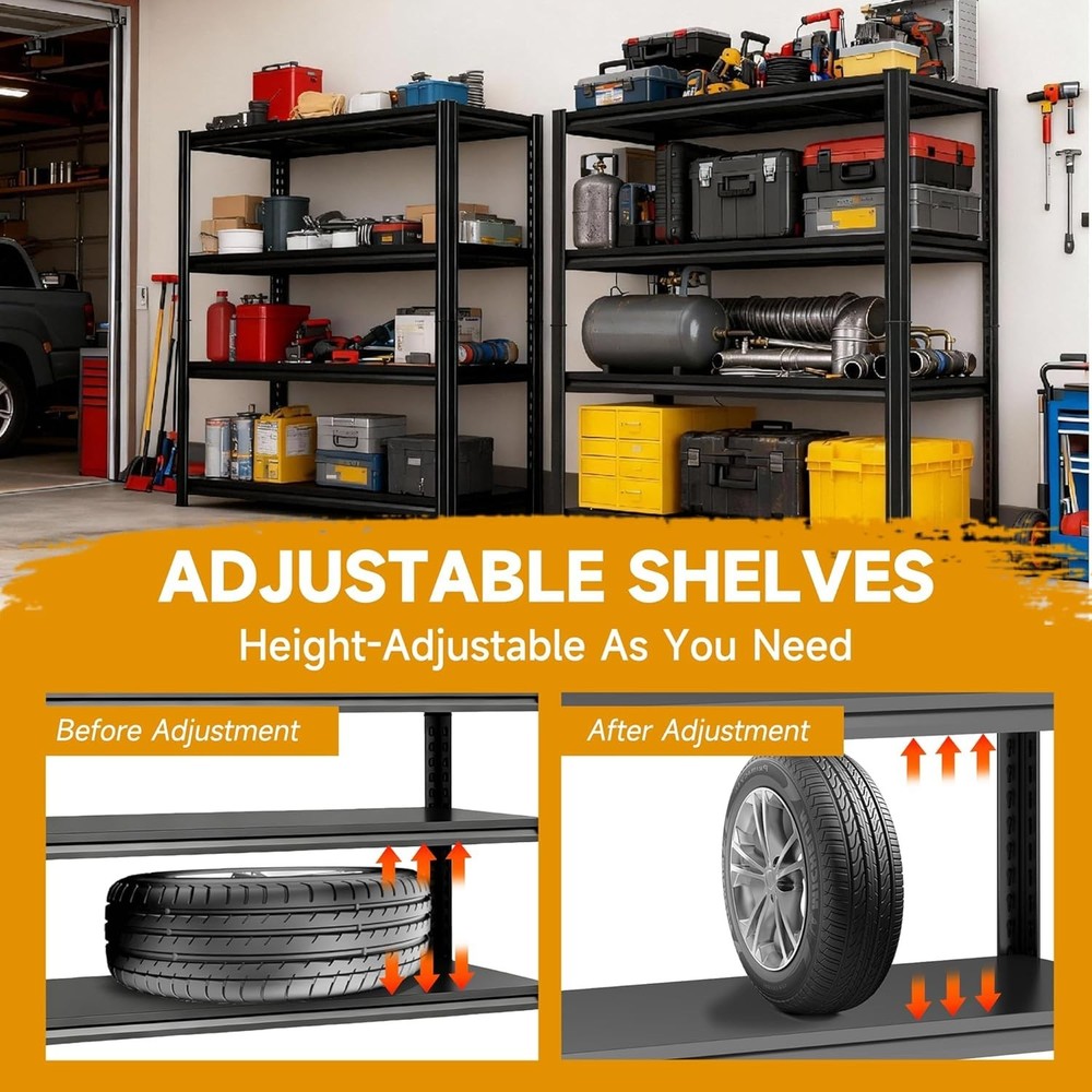2500 lbs Capacity Garage Shelving - Sturdy 5-Tier Industrial Storage Solution