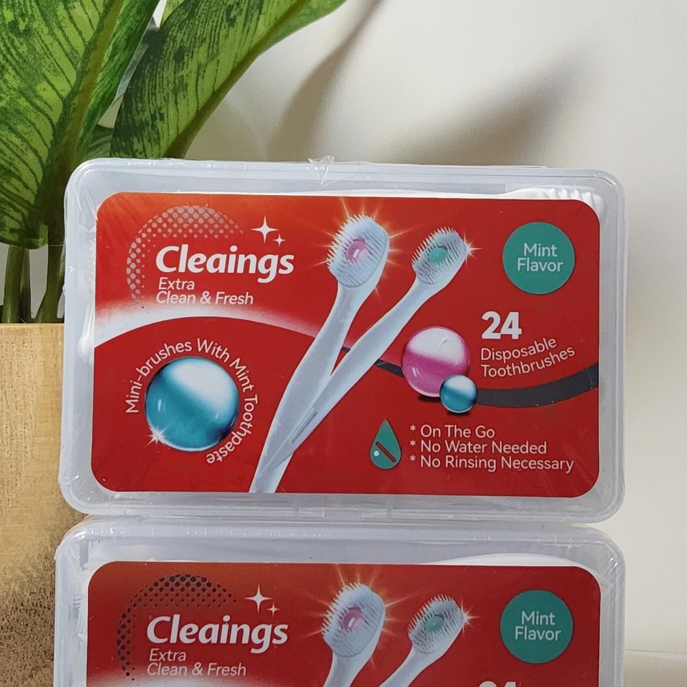 2 PACK! Disposable Mini Toothbrushes Mint Flavor - 24 per box - SEALED / NEW