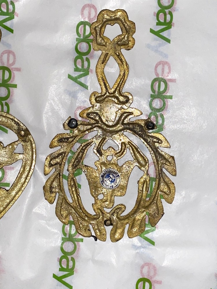 Pair of Brass Trivets Eagle Wreath and Bird