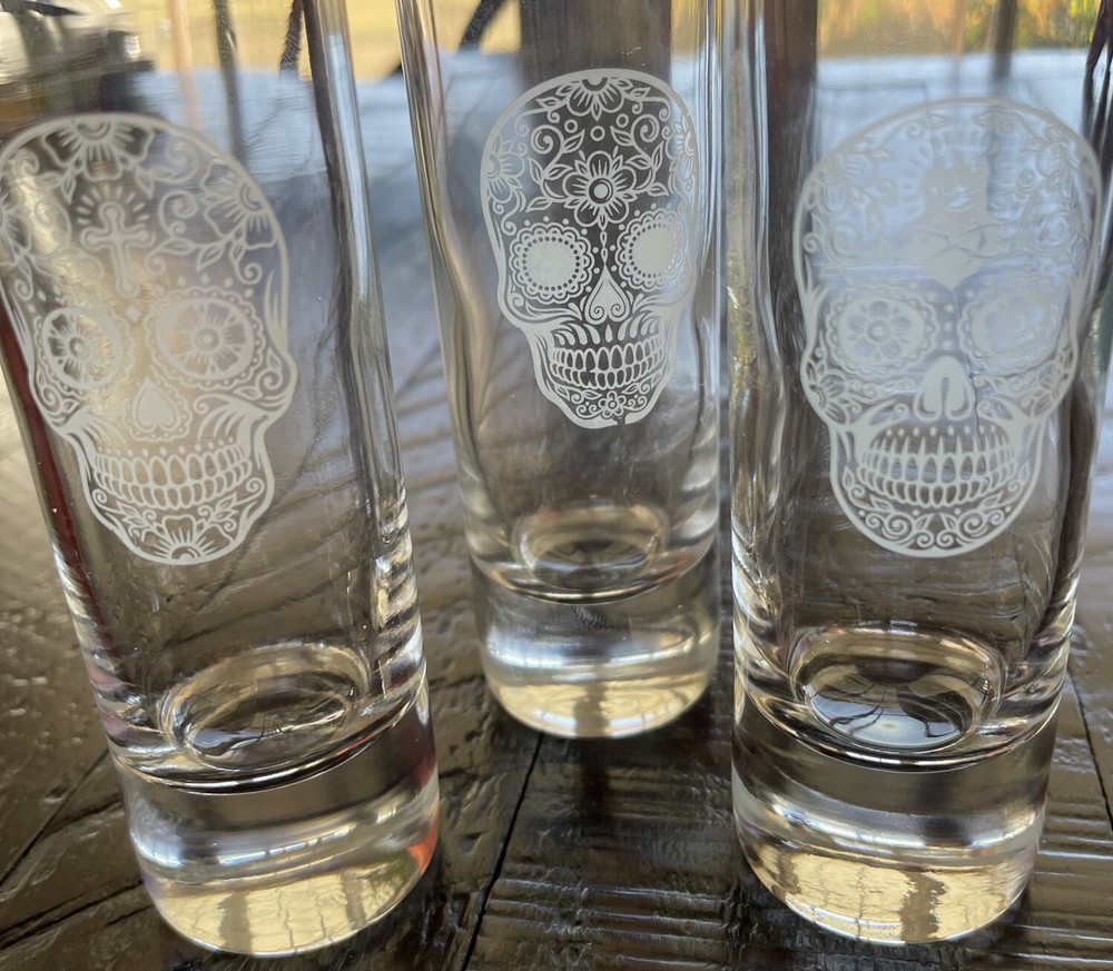 Sugar Skull Shot Glasses Qty 3 Halloween Fall