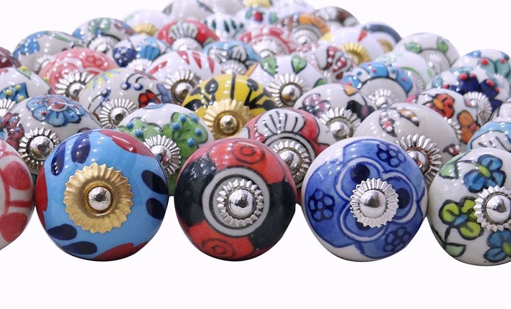 Indian Wholesale handmade Floral Printed Ceramic Knobs Door Handle