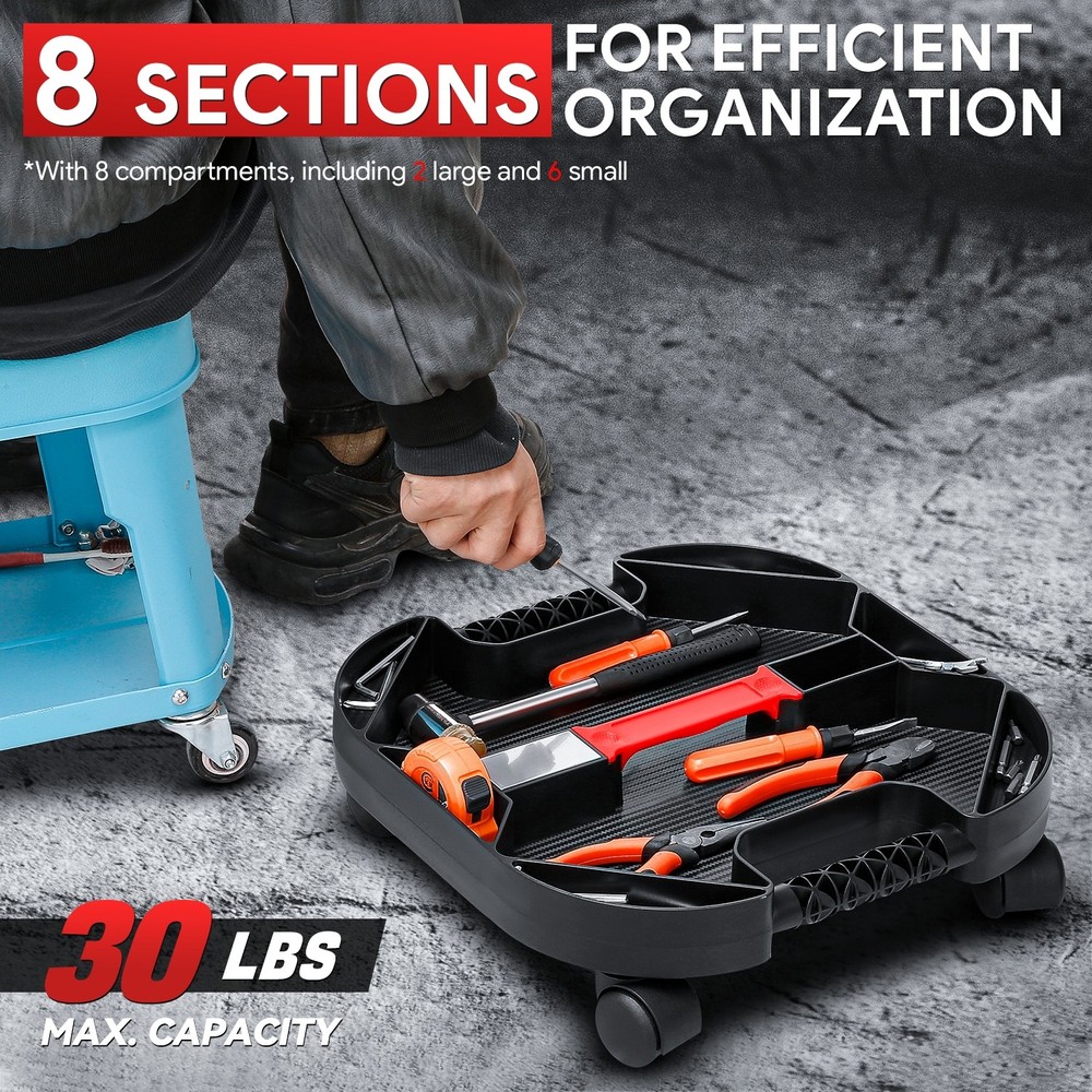 30 LBS Moving Storage Rolling Caddy Tool Tray Creeper w/ Handle & Swivel casters