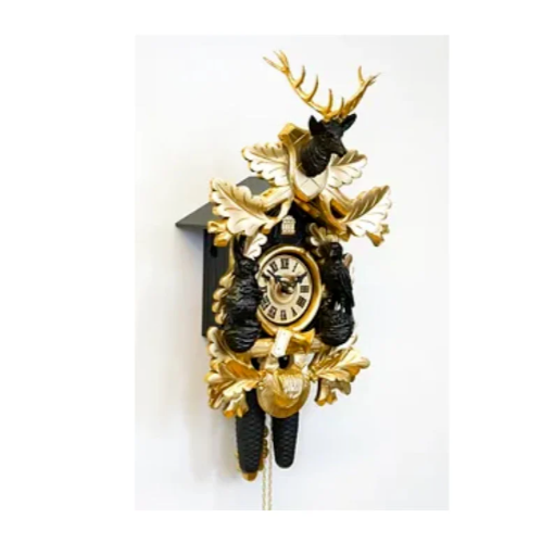 Black Gold Cuckoo Clock with Deer Head, Deer Cuckoo Clock, Handmade Cuckoo Clock