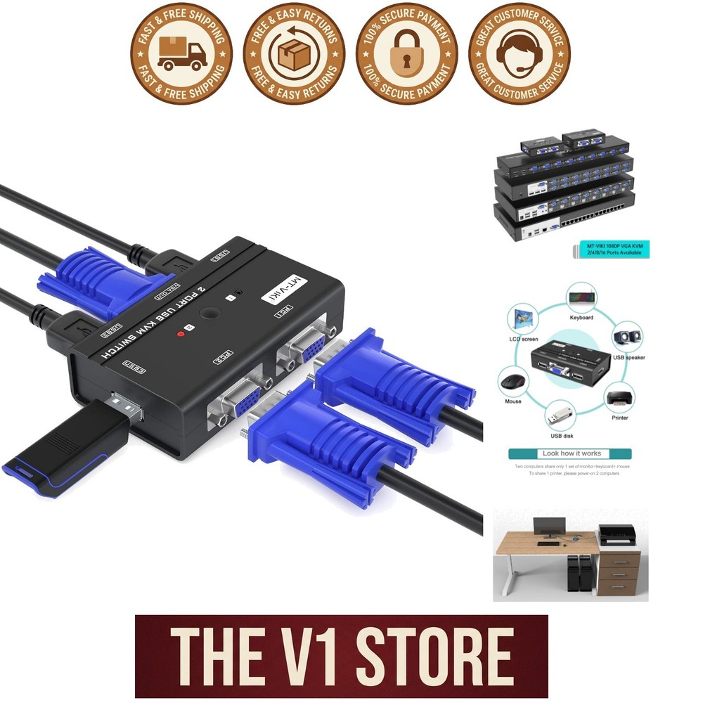 User-Friendly 2-Port USB VGA KVM Switch for Seamless Computer Sharing Experience