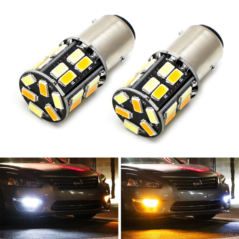 White/Amber Dual Color Switchback 1157 2357 S25 LED Bulbs For Front Turn Signal