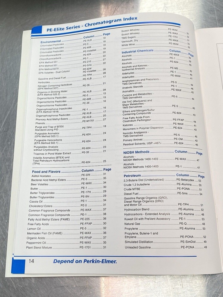 Perkin Elmer PE Gas Chromatography Vol 1 Column Catalog - Manual / Guide