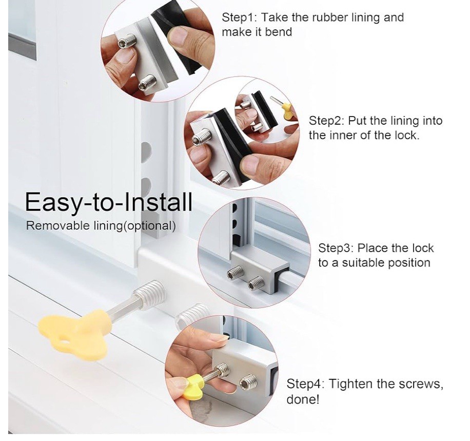 Window Locks, 4 Sets Sliding Security Window Lock with Key for Vertical Horizont