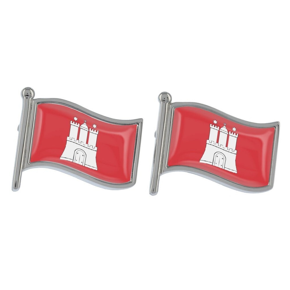 Hamburg Wave Flag Silver Cufflinks in Gift Box