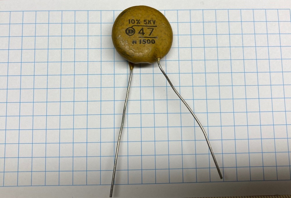 Capacitor 47 pF 5,000 (5K)vdc Dearborn ceramic disk (25 pieces)