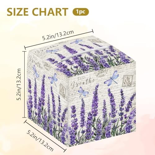 Tissue Box Holder, Flower Square Tissue Box Cover Foldable Tissue Lavender