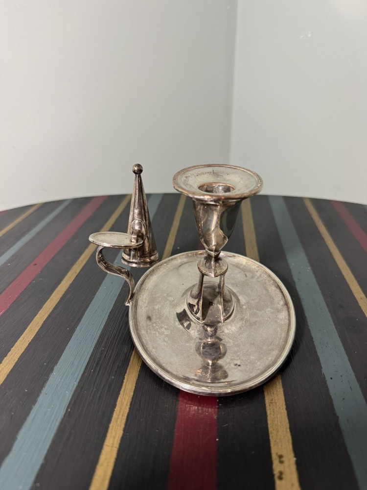 Antique Silver Plate Chamberstick Candlestick w/ Snuffer