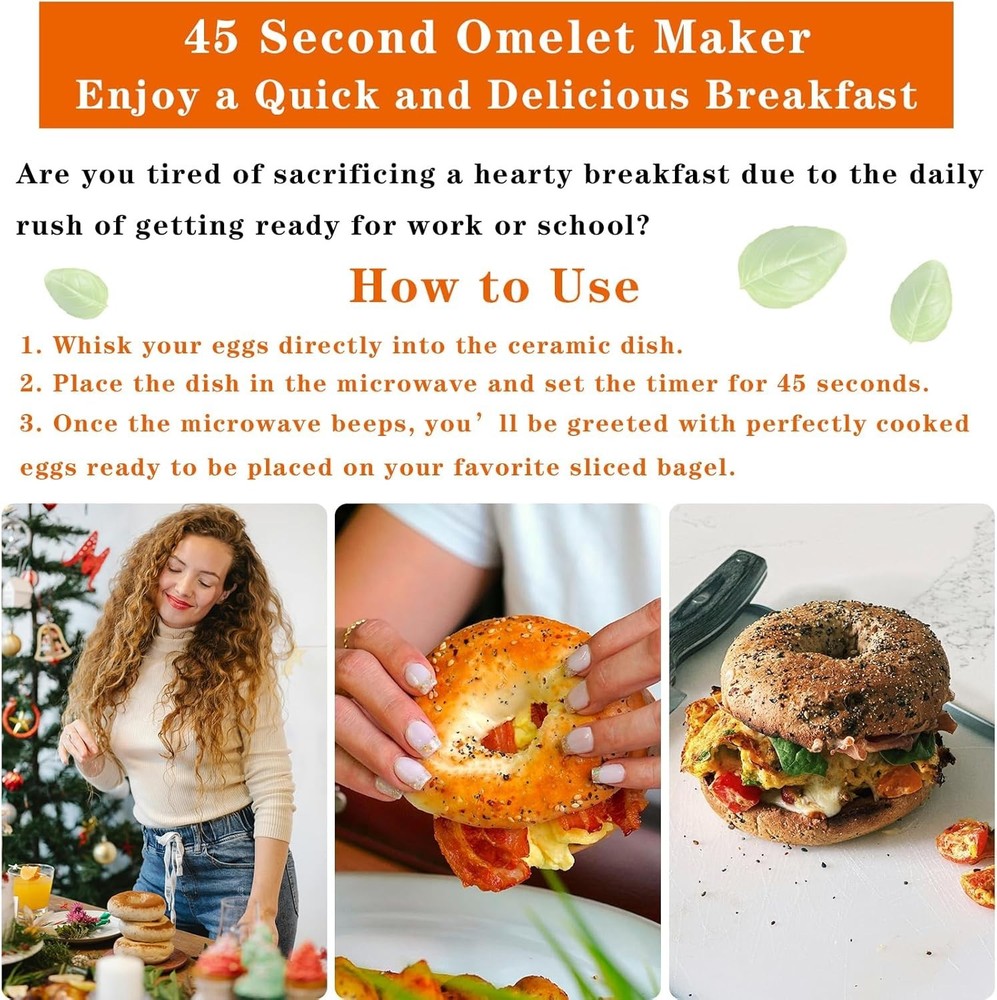 45-Second Ceramic Microwave Egg Maker, Fast Omelet Maker, Garlic Roaster for Del