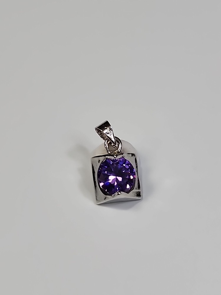 Amethyst Pendant Silver Color Metal