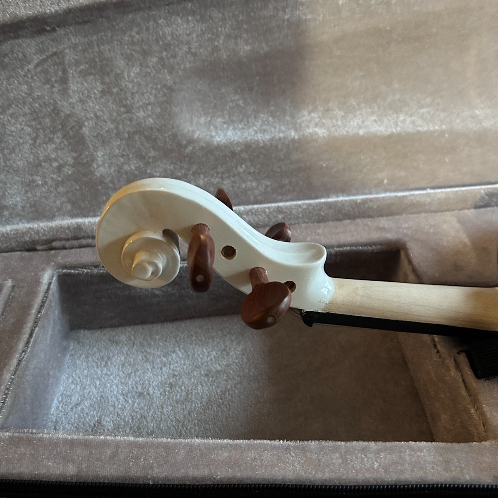 White Full-Size 4/4 Solid Wood Violin Package with Case, Bow, Rosin, and More