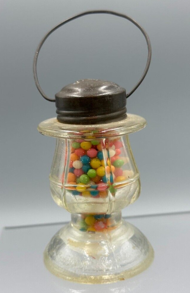 Vintage Long Waisted LANTERN GLASS CANDY CONTAINER A&E 402