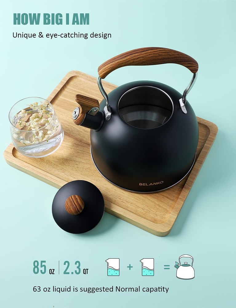Tea Kettle, BELANKO 85 OZ / 2.5 Liter Whistling Tea Kettle, Tea Pots for Stov...
