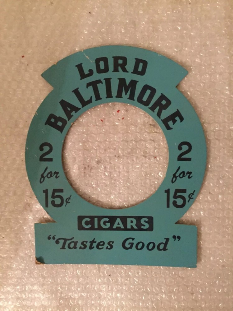VINTAGE LORD BALTIMORE CIGARS BLUE CARDBOARD STORE DISPLAY SIGN