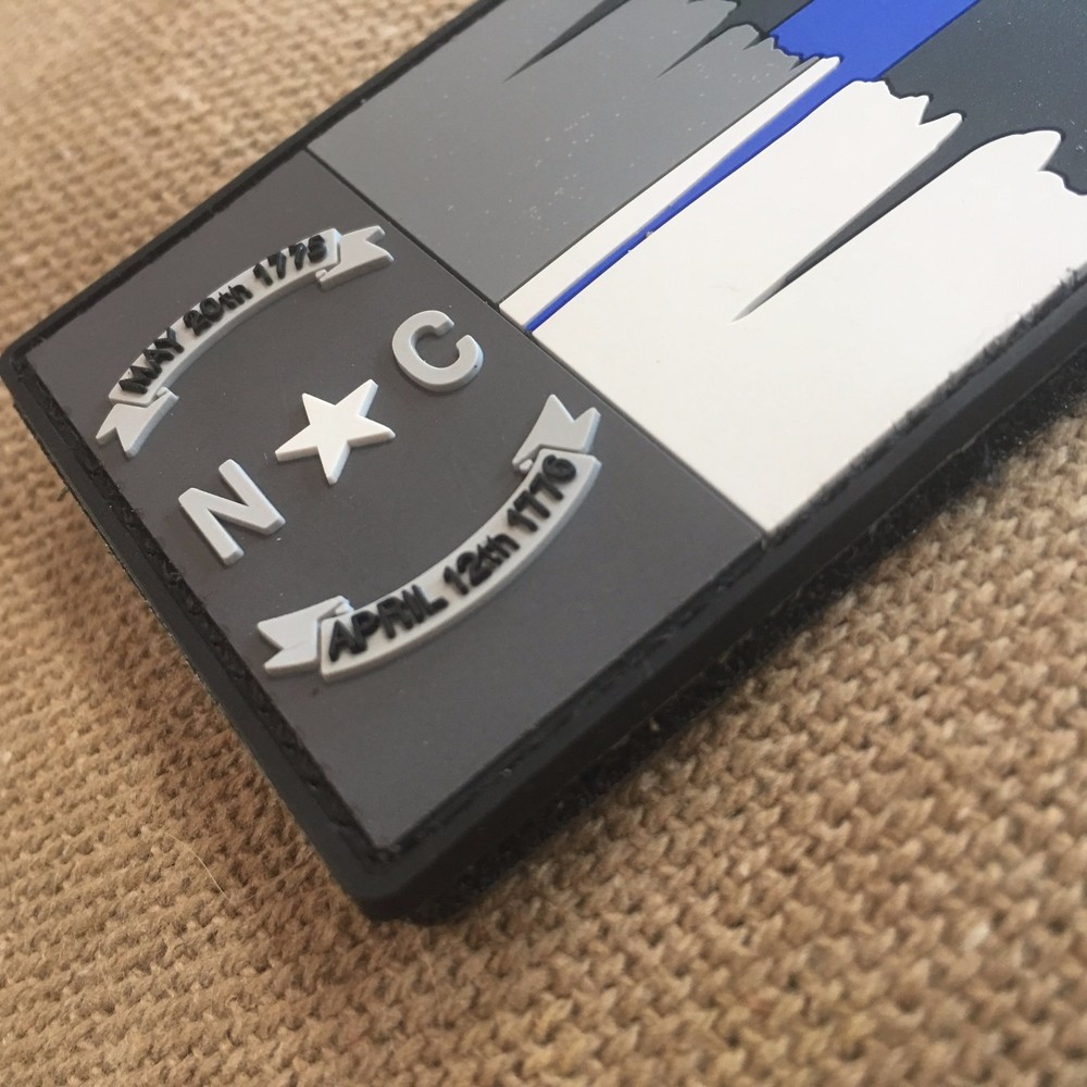 Subdued Tattered North Carolina State Flag Thin Blue Line PVC Patch