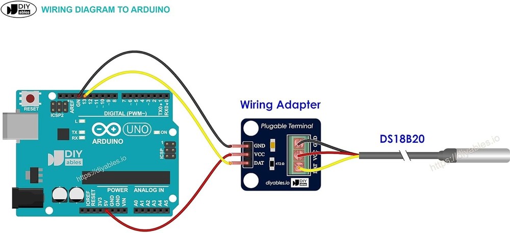 DS18B20 Temperature Sensor for Arduino, ESP32, ESP8266, With Adapter