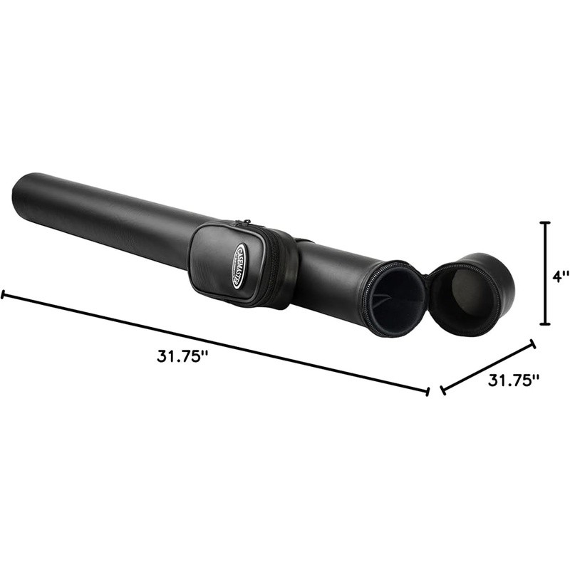 Durable Leatherette Pool Cue Case W/ Impact Resistant Shell & Accessory Pocket