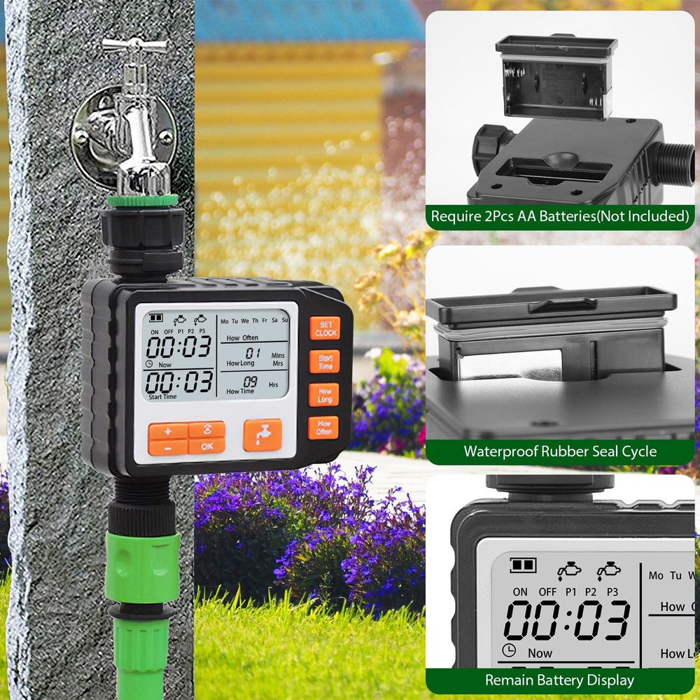 Sprinkler Timer with 3 Watering Programs Automatic Watering System Irrigation