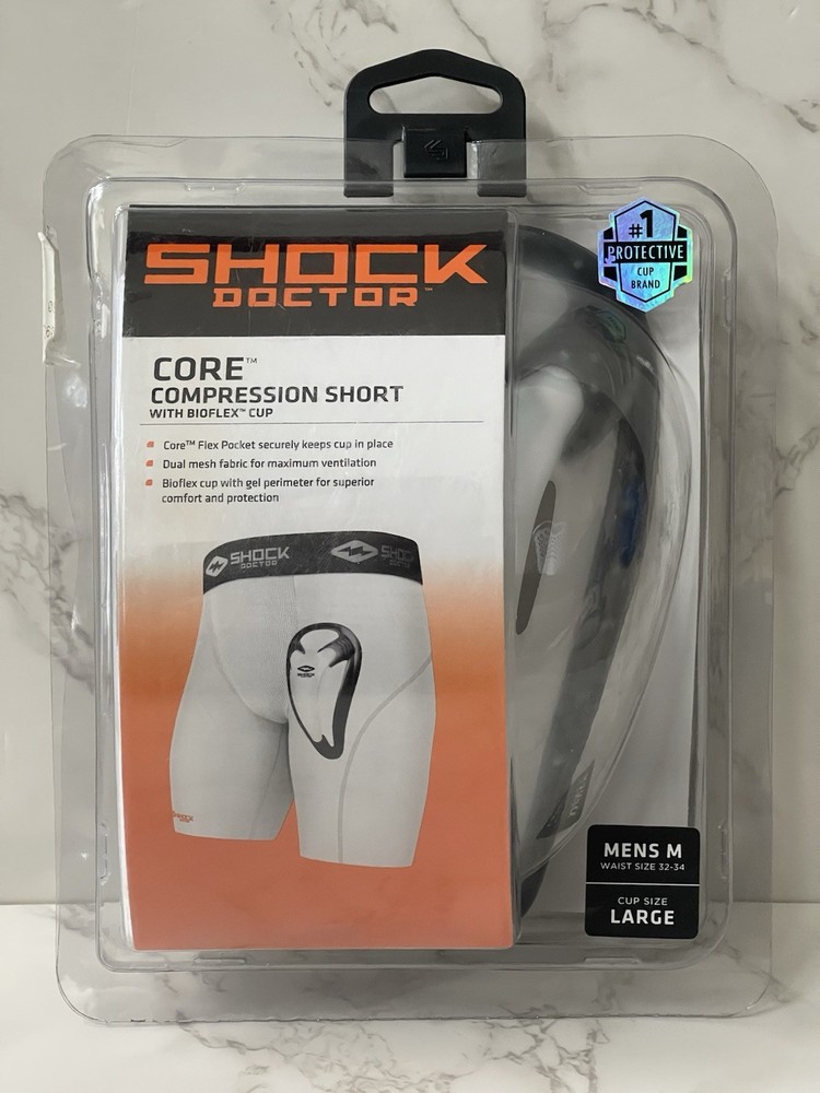 Shock Doctor Core Compression Short w/ Bioflex Cup Mens Medium White New