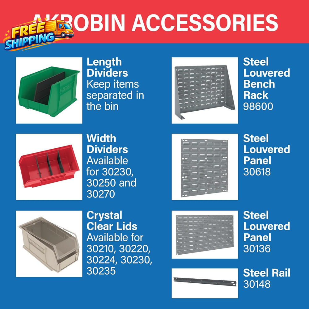 30235 Akrobins Plastic Storage Bins Space-Saving Stackable Bins for Garage