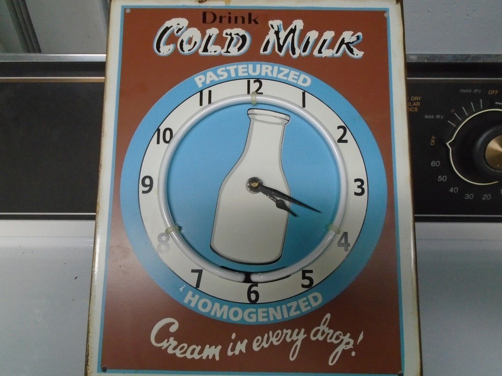 Drink Cold Milk Metal Clock w/ Light