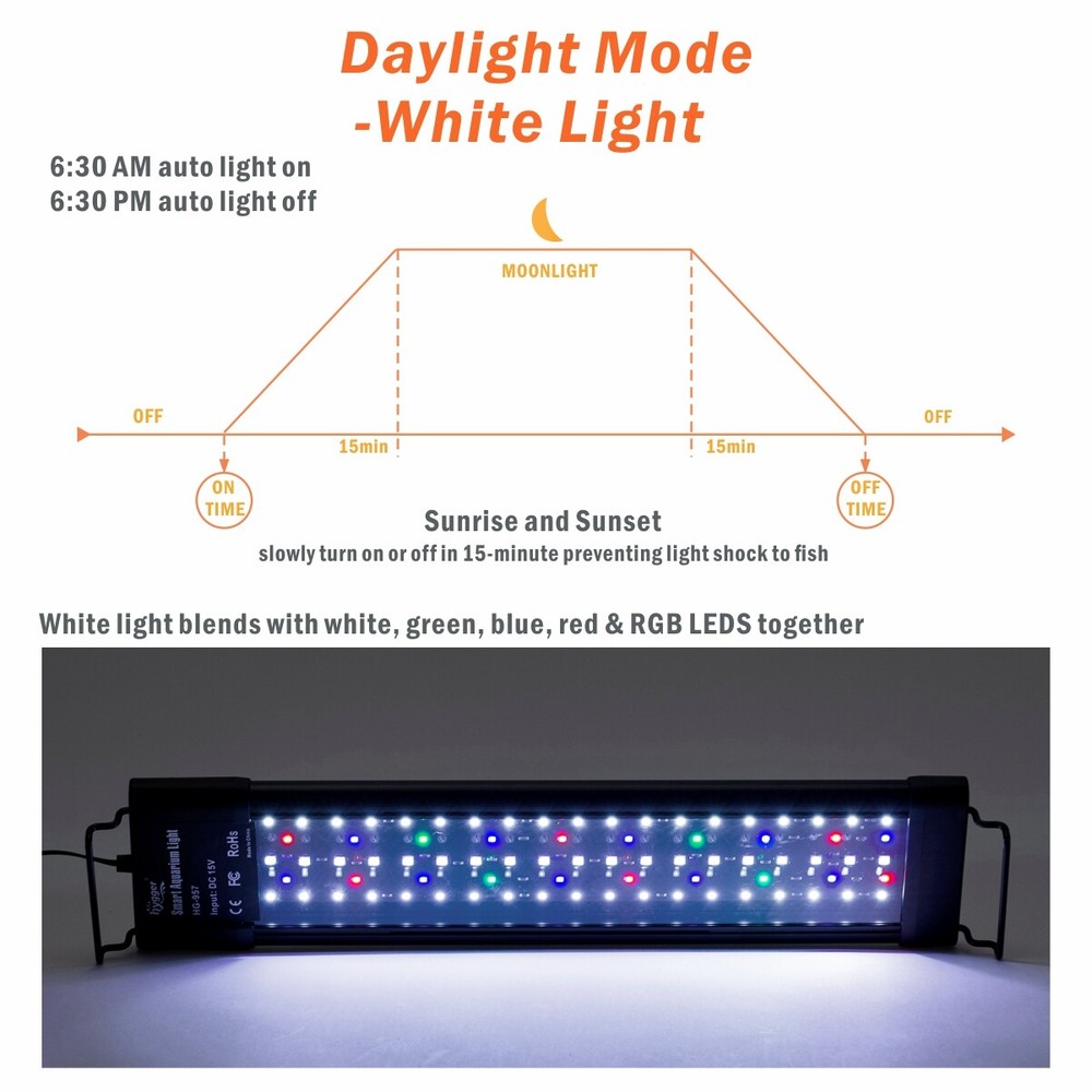 hygger Aquarium Light 18 24 30 36 48" with Bracket Adjustable Timer/Brightness