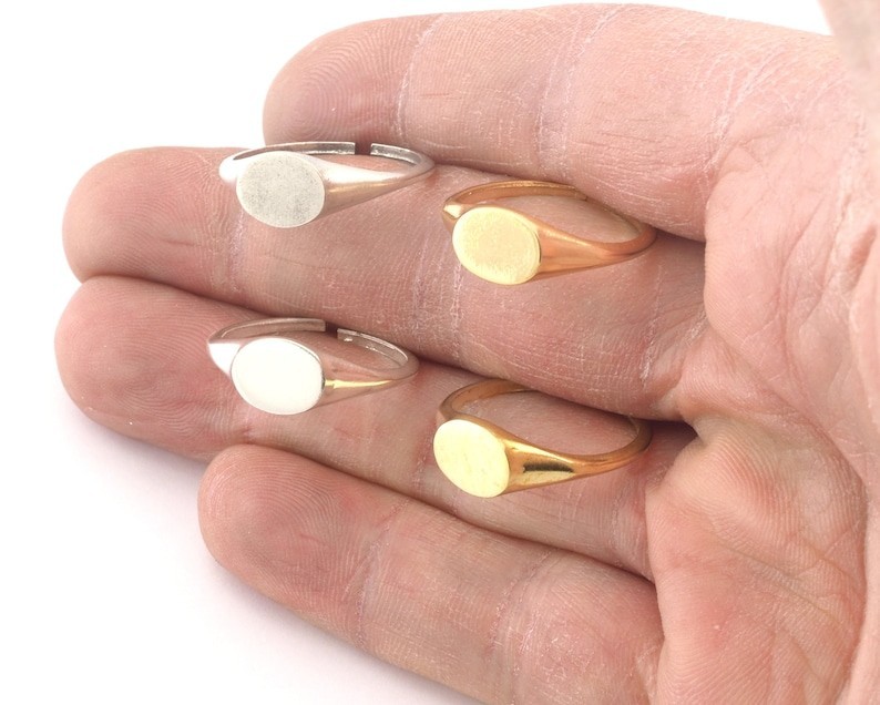 Oval Minimalis Ring Adjustable brass with 10x7.5mm Blank base setting Raw 2894