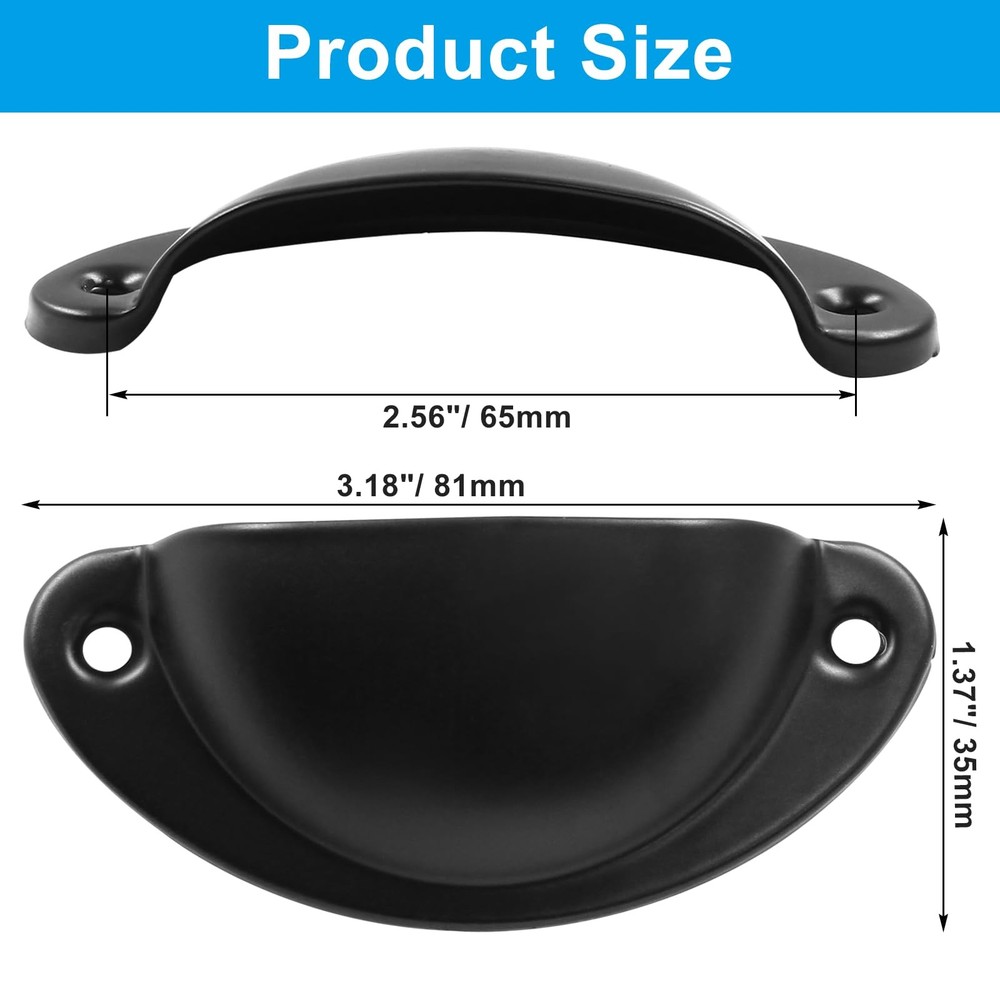12 Pack Drawer Cup Pulls 2.5 Inch Hole Centers, Black Cabinet Pull Handles Kitch