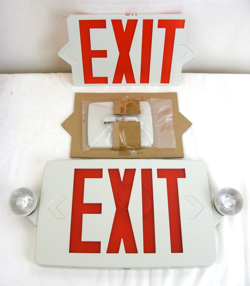 Red LED Exit Signs Emergency Light Combo with Battery Backup & Instructions
