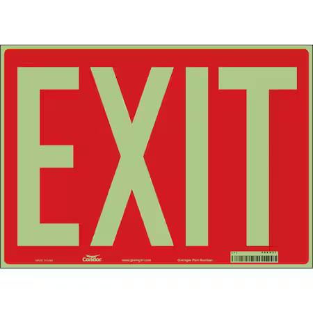 Condor 486X37 Exit Sign, Vinyl, 14" W, 10" H, Exit, Red