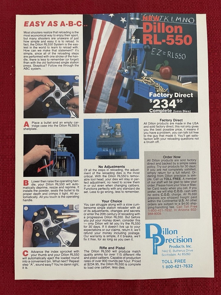 Vintage 1986 Print Ad Dillon Precision Reloader RL-550 Ammo Reloading Tools