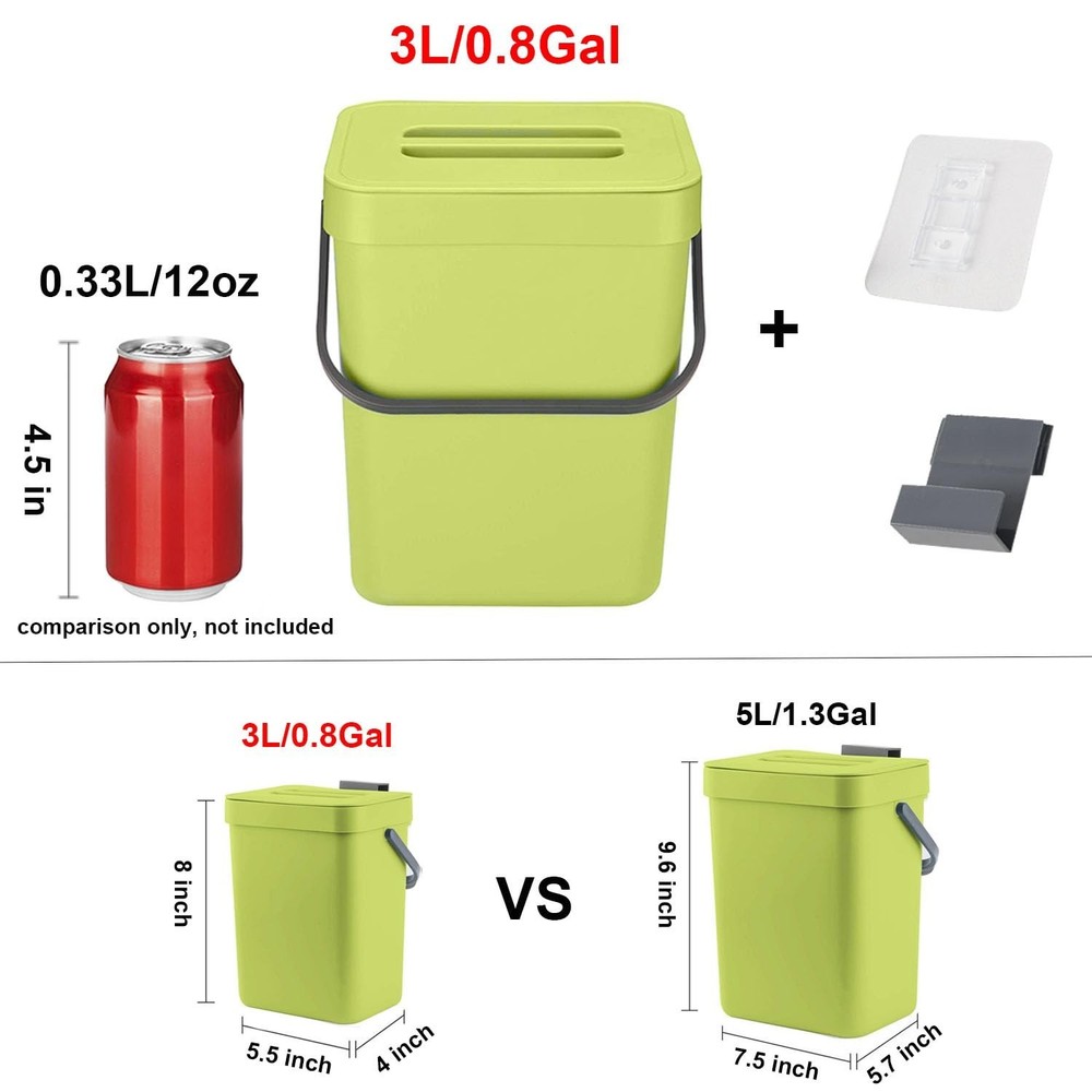 Compact 3L Odor-Free Kitchen Compost Bin - Wall-Mounted & Versatile Design