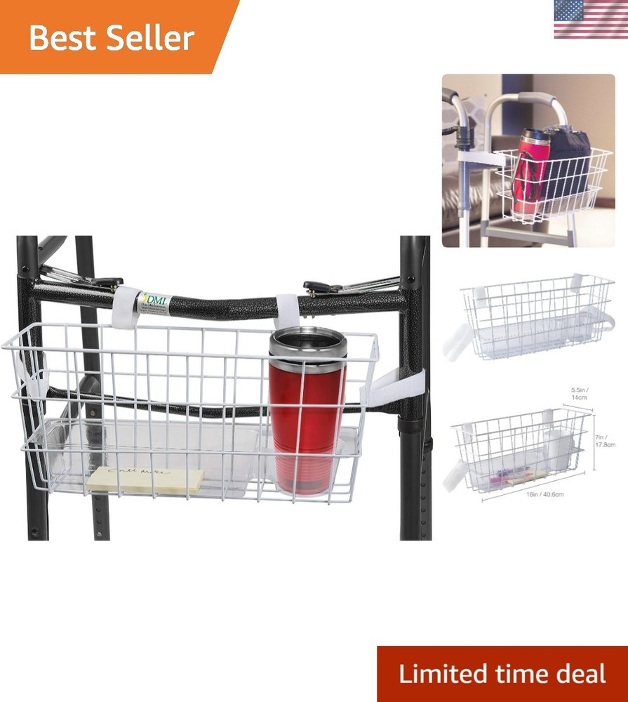 Durable Walker Accessories Basket For Walker | No Tools Needed | Secure Cup Hold