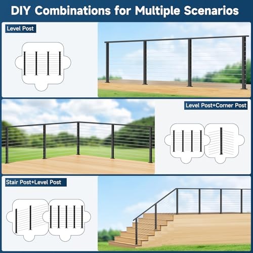One-Stop Cable Railing Post Kit, 4 Pack Fixed Top 36" 1 Level Posts Kit- 4 Pack