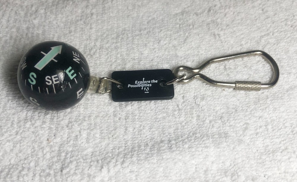 Vintage Adobe Software Compass Ball Keychain Computer Advertising Key Ring Rare
