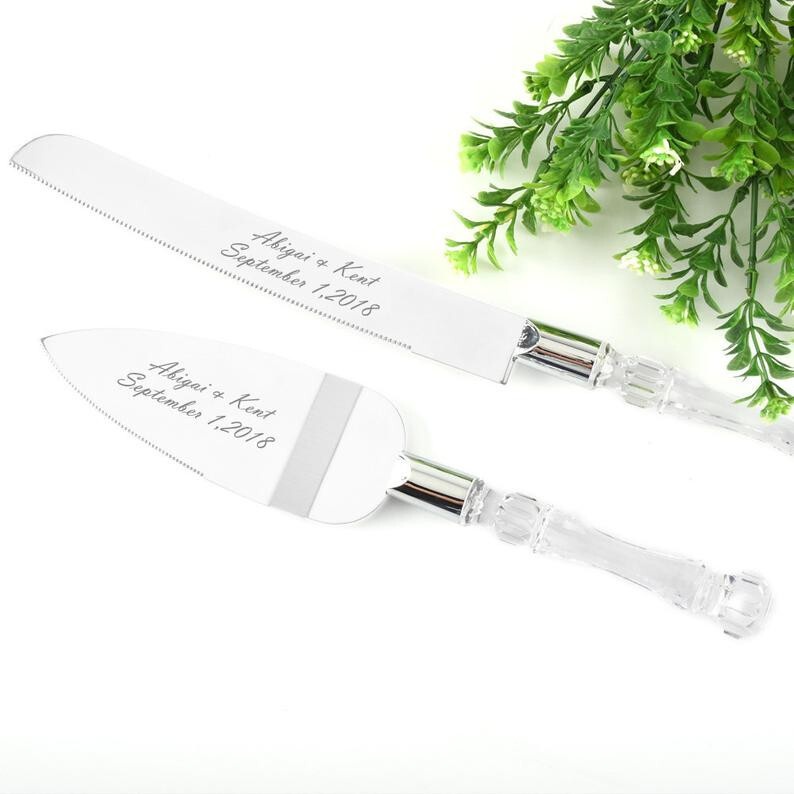 Cutting Cake Knife Silver Blade Cake Server Set Wedding Anniversary Engagement
