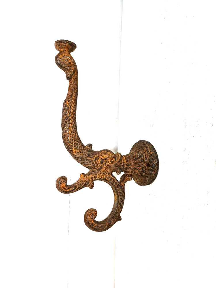 Rusty Cast Iron Koi Fish Coat Hook Farmhouse Entryway