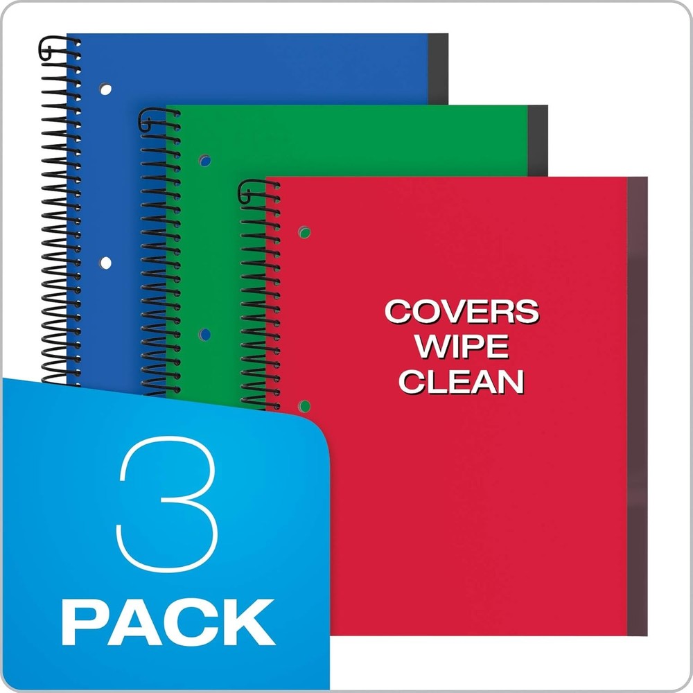 Spiral Notebook 3 Pack Wide Rule Journal Plastic Covers 8.5 x 11 100 Sheets Red