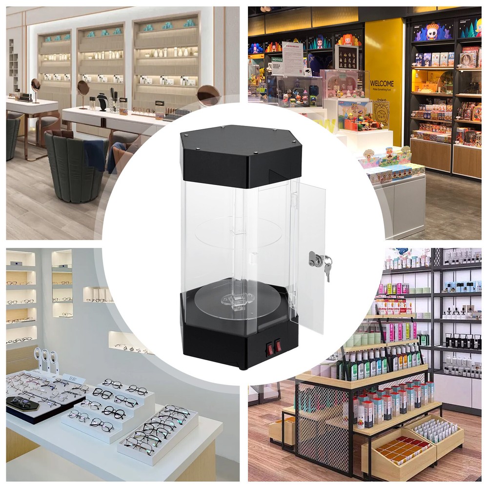 Electric Rotating Clear Display Case Hexagonal Display Case W/ 2 LED Lighting US