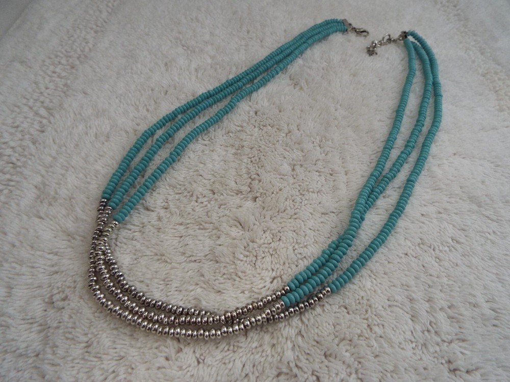 LUCKY BRAND Silvertone Blue Bead Multi Strand Necklace (A4)
