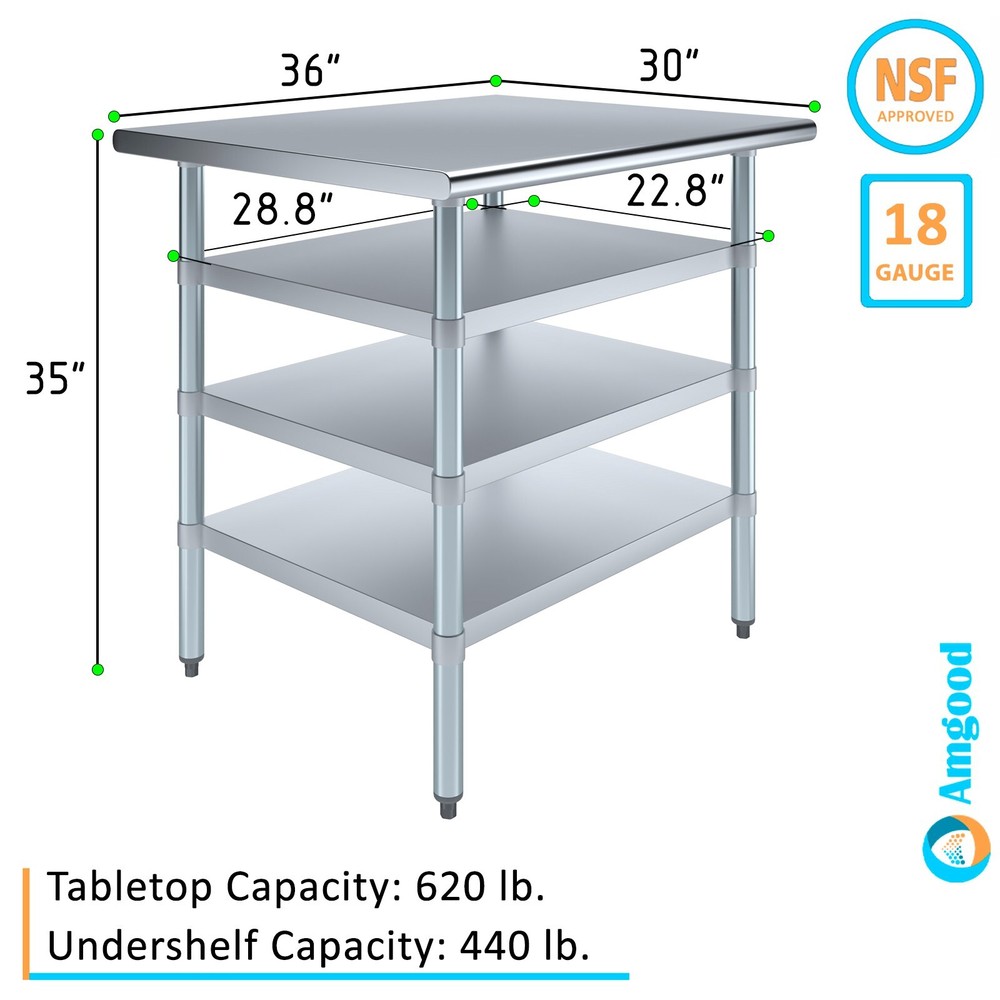 30 in. x 36 in. Stainless Steel Table With Three Undershelves
