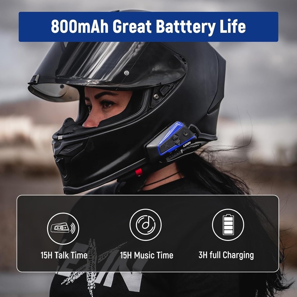 LEXIN B4FM Motorcycle Bluetooth Headset, 10 Riders Helmet Bluetooth Intercom, Un