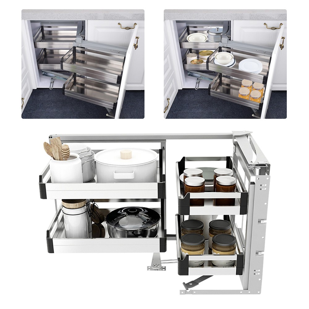 2-Tier Blind Corner Cabinet Pull Out Soft Close Cup Dishes Basket Organizer Rack
